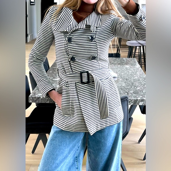 Zara pin striped coat with belt - Picture 2 of 5